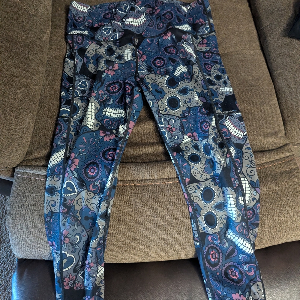 Constantly Varied Gear Blue and Gray Sugar Skull Leggings